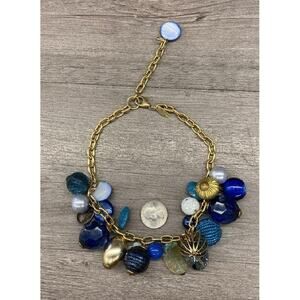 Lenora Dame Goldtone Blue Beaded Charm Statement Necklace 18in
